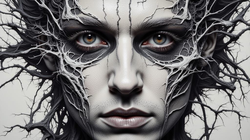 Illusion Portrait with Inkblot Maps in Impasto Style