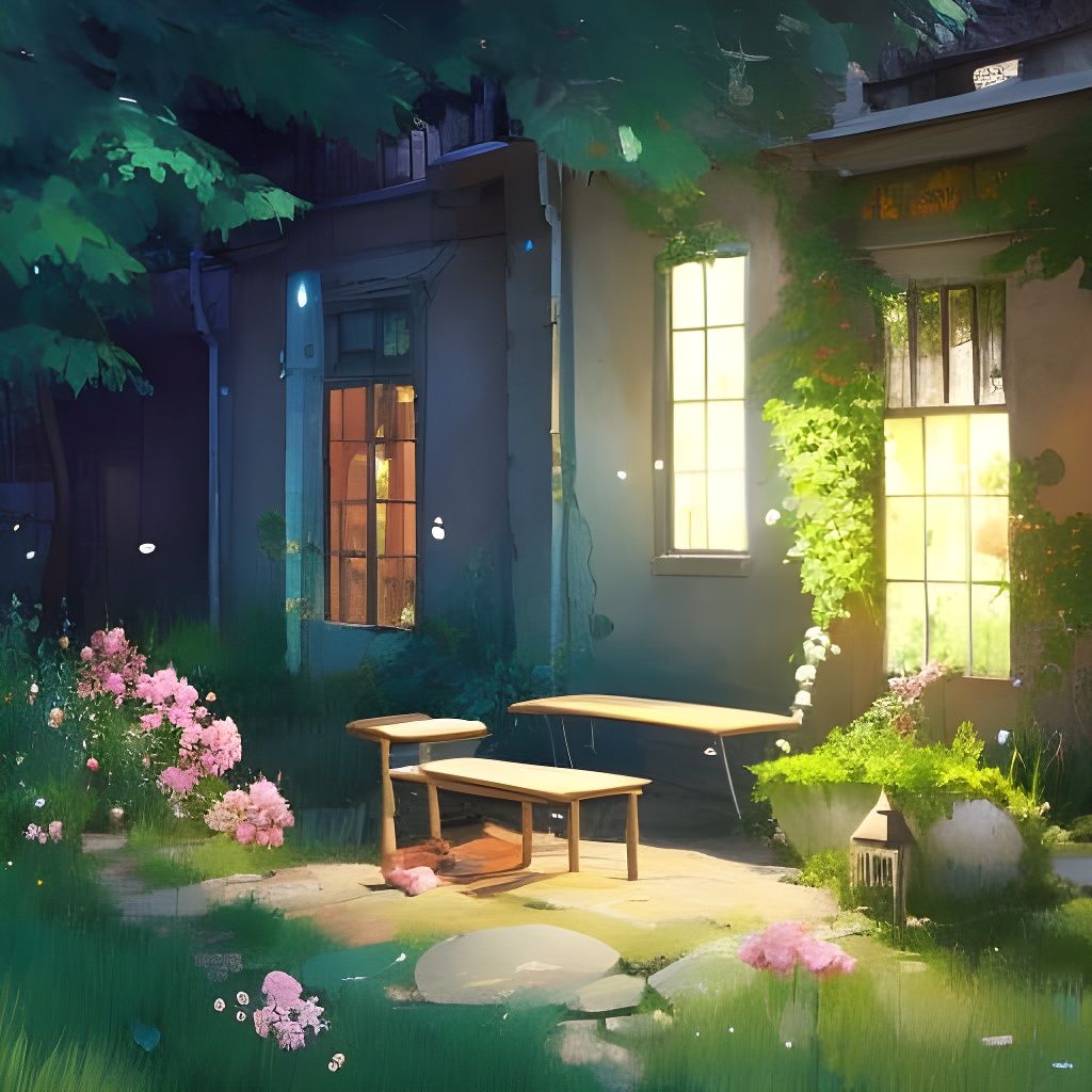 Lush Garden Bench in Cel-Shaded Style