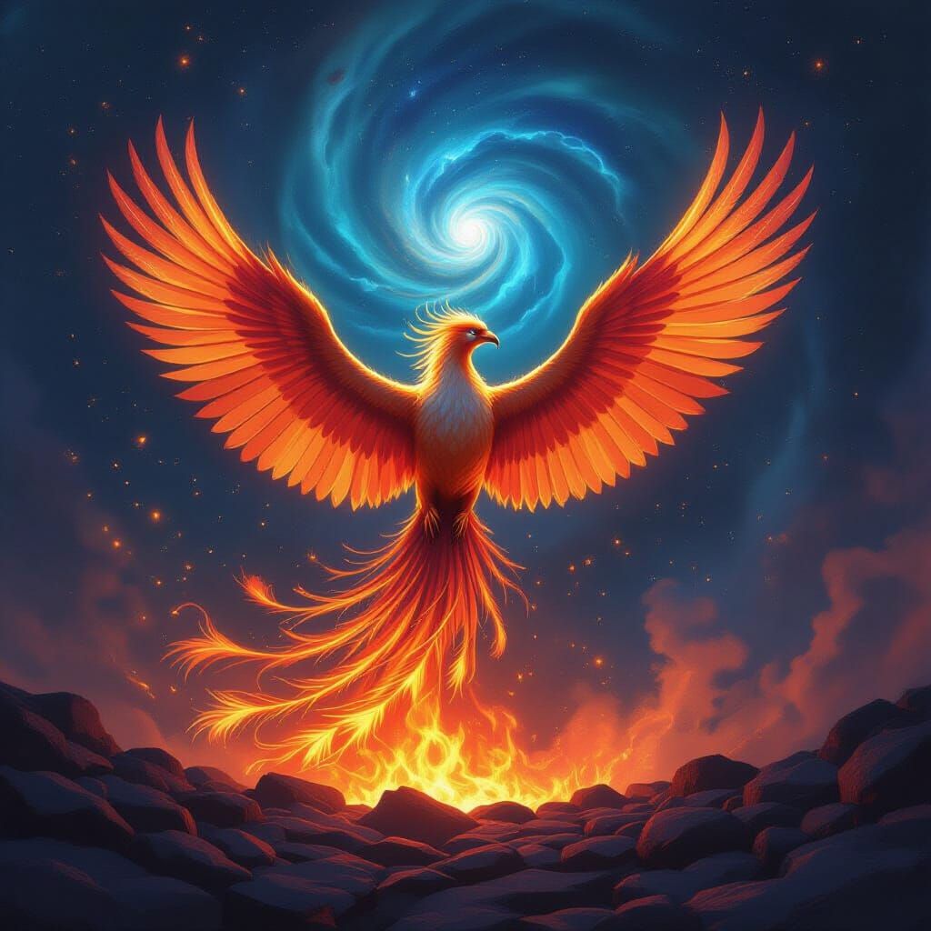 Majestic Phoenix Rises from Cosmic Embers
