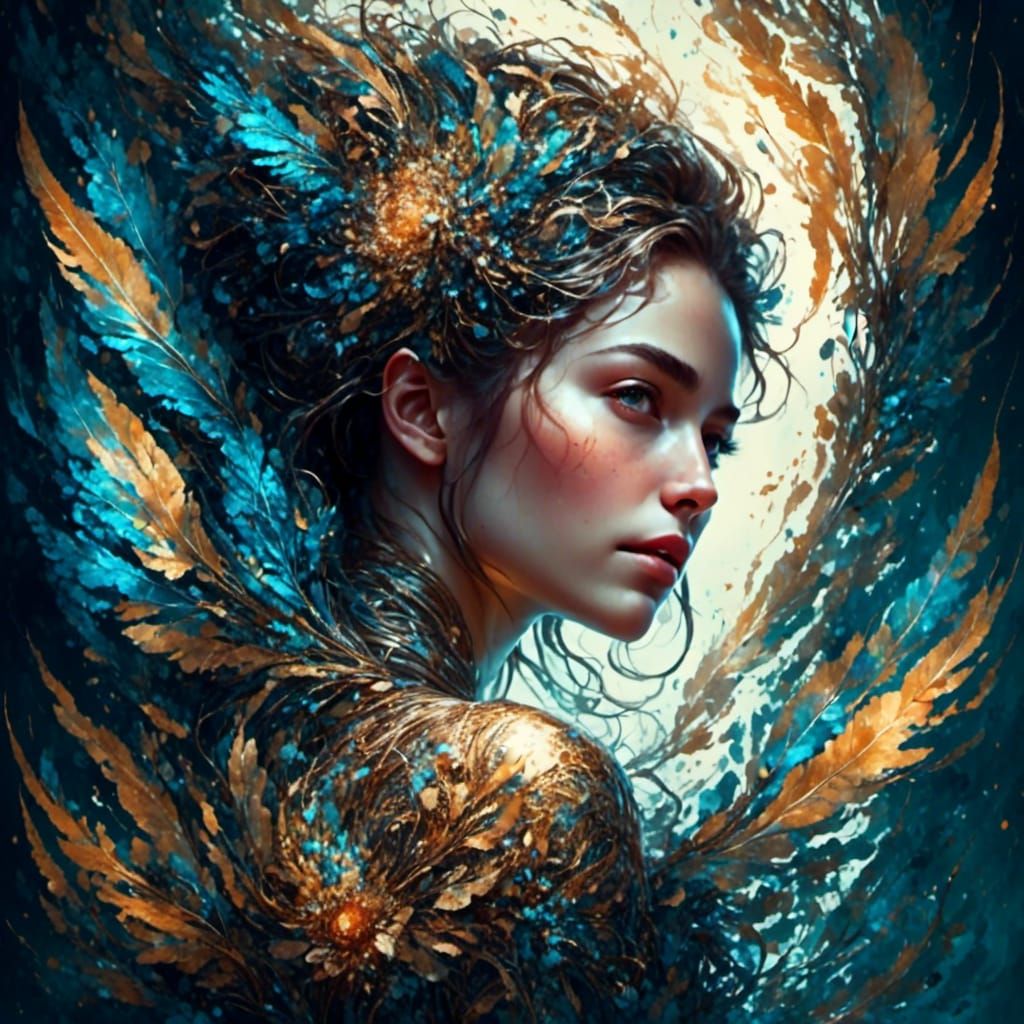 Embracing Figures in Spiraling Watercolor Illustration