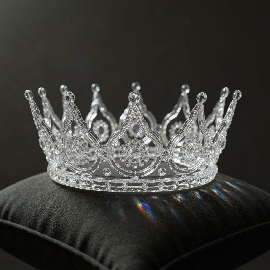 Shimmering Glass Crown on Velvet Cushion