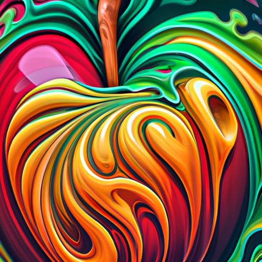 Colorful Apple with Melting Colors in Gouache Style
