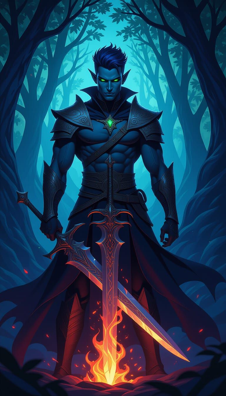 Dark Elf Prince in Enchanted Forest, Fantasy Art