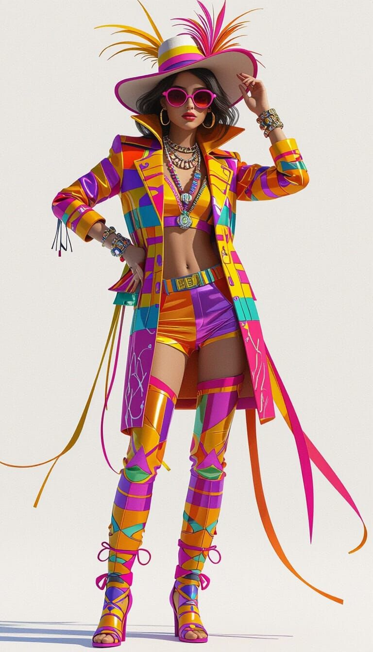80s Fashion Model in Realistic 3D Style