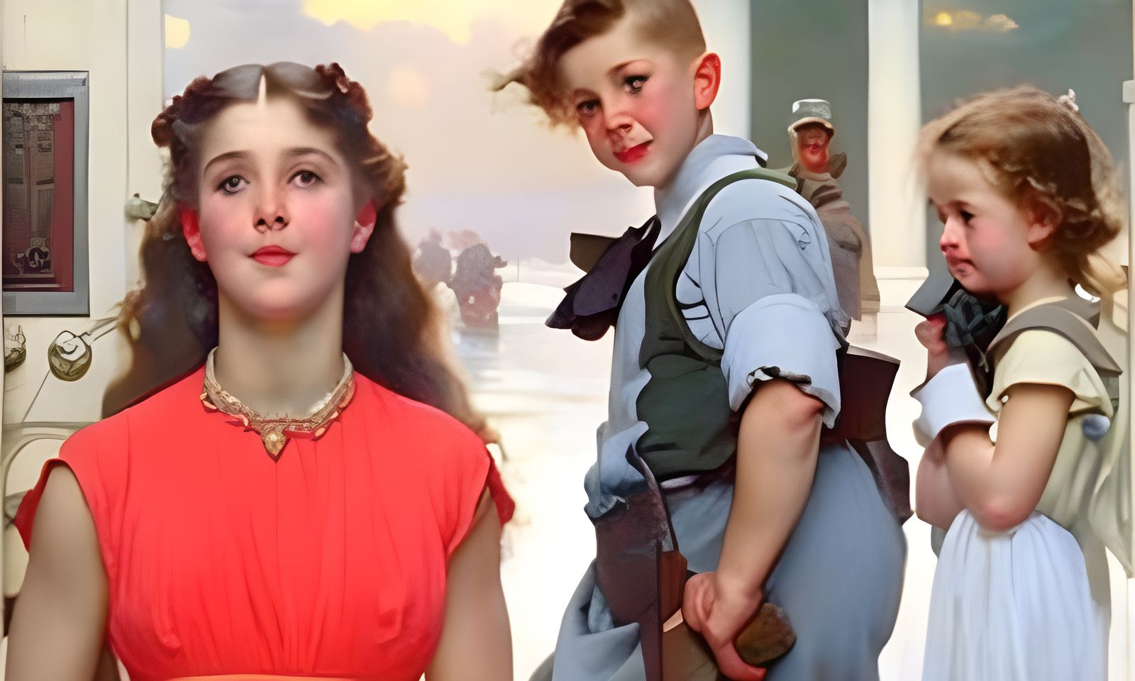 Humorous Scene in Style of Rockwell and Gerhartz