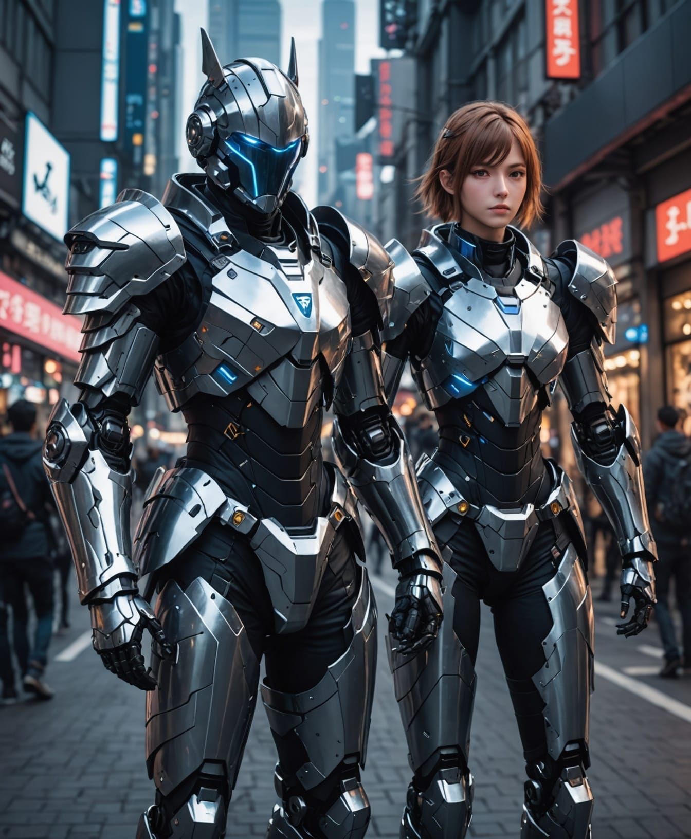 Cyber knight with android companion