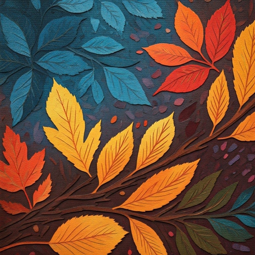 Vibrant Autumn Leaves in Abstract Paper Collage