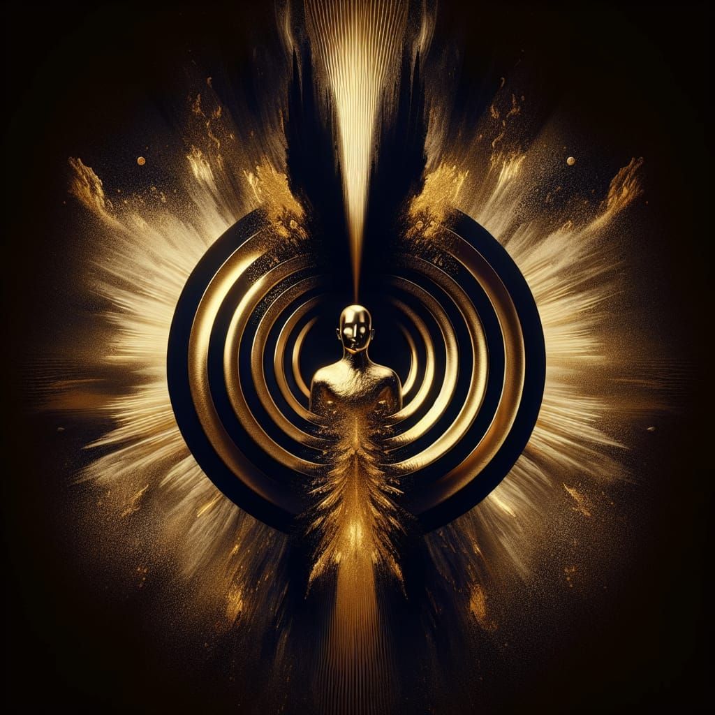 Golden Figure in Surreal Minimalist Optical Illusion