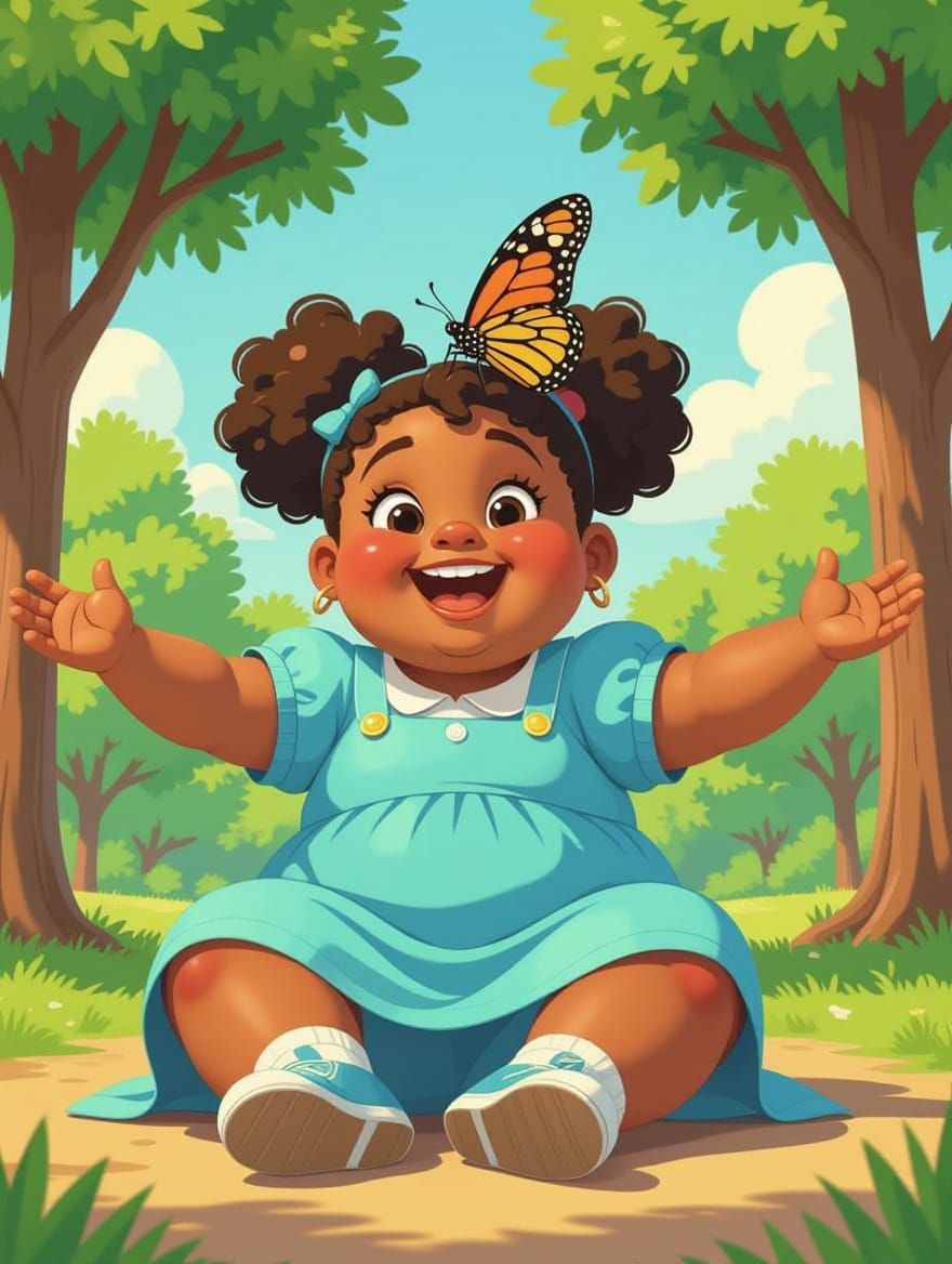 Happy Child with Butterfly, Pixar-Inspired Animation