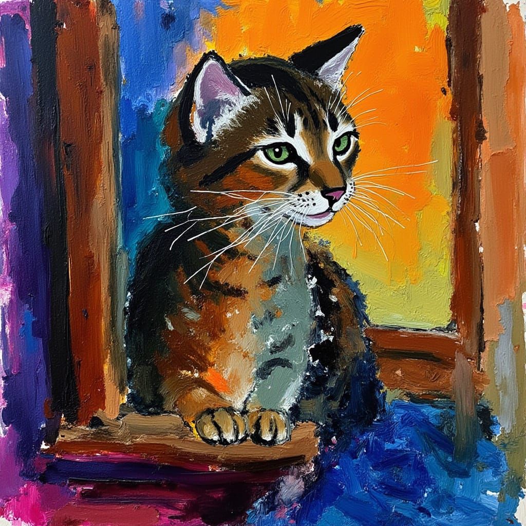 Vibrant Tabby Cat in a Kaleidoscope of Color