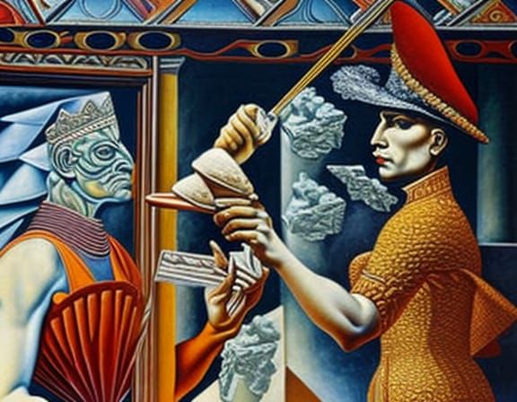 Picasso Selling Ice Cream: Surreal Street Scene