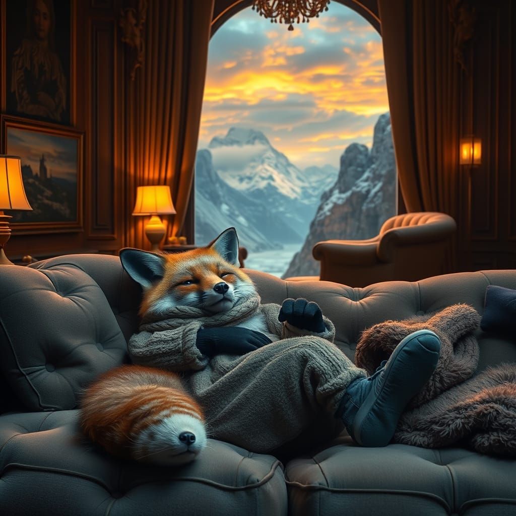 Cozy Fox Lounging in Lavish Room