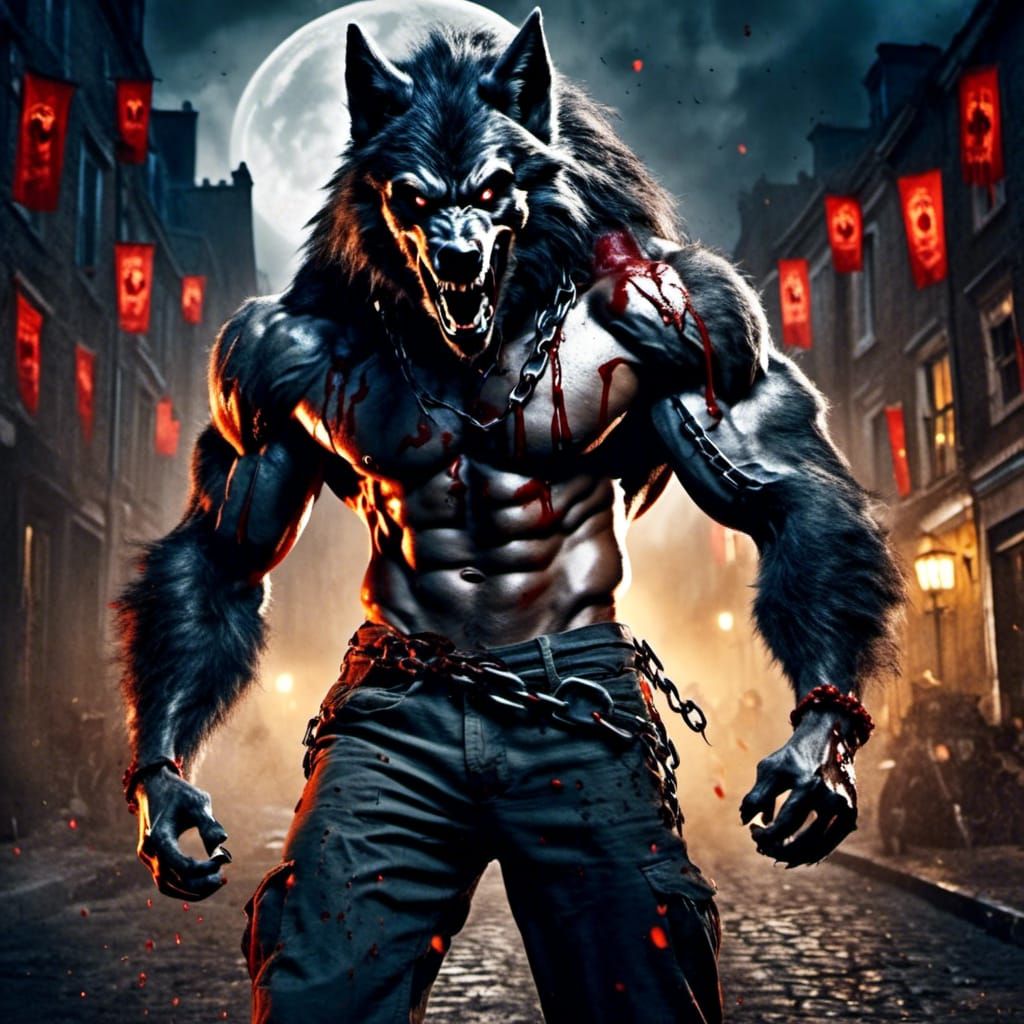 Fierce Werewolf in Chains, London Streets