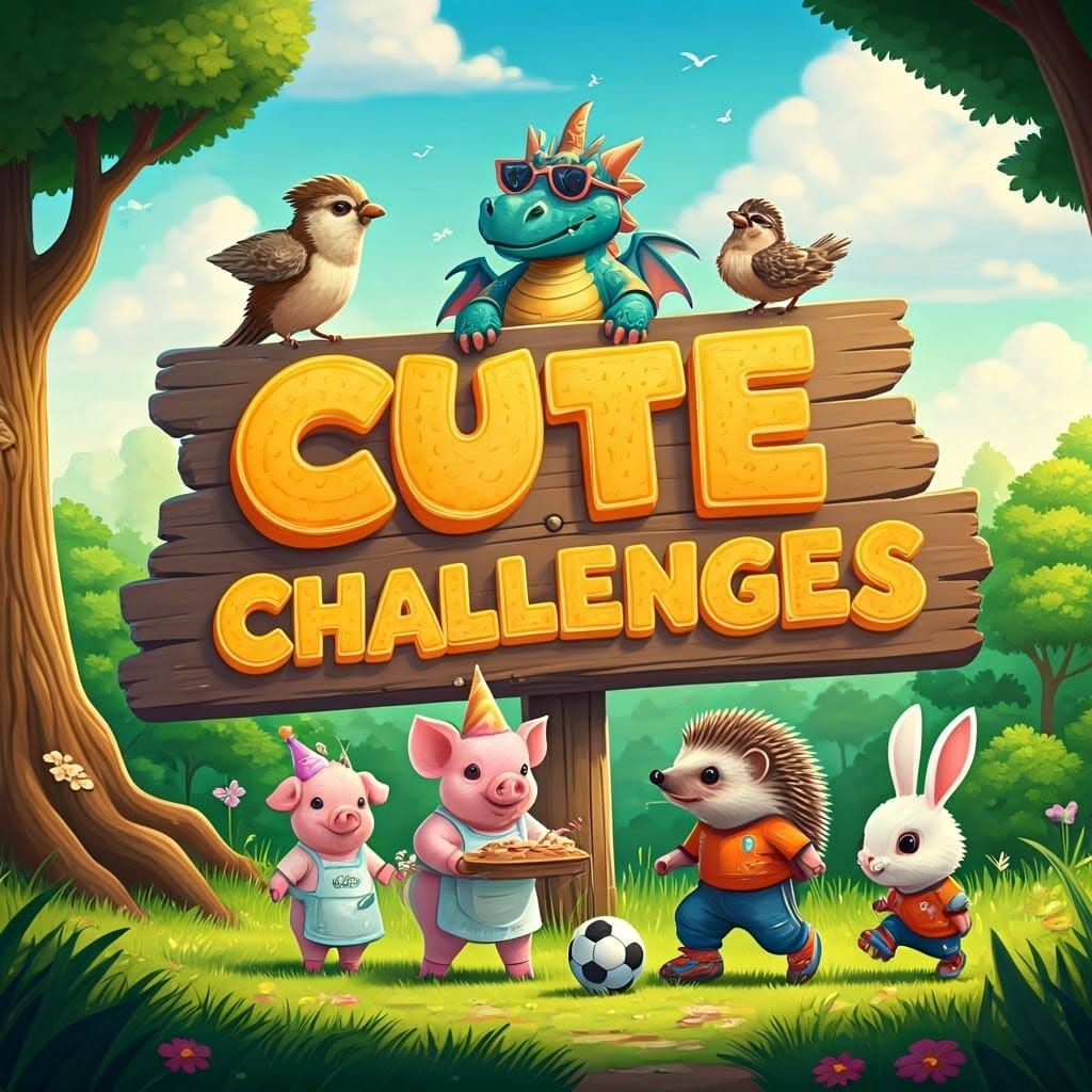 Whimsical Sign with Cute Animals in Lush Meadow