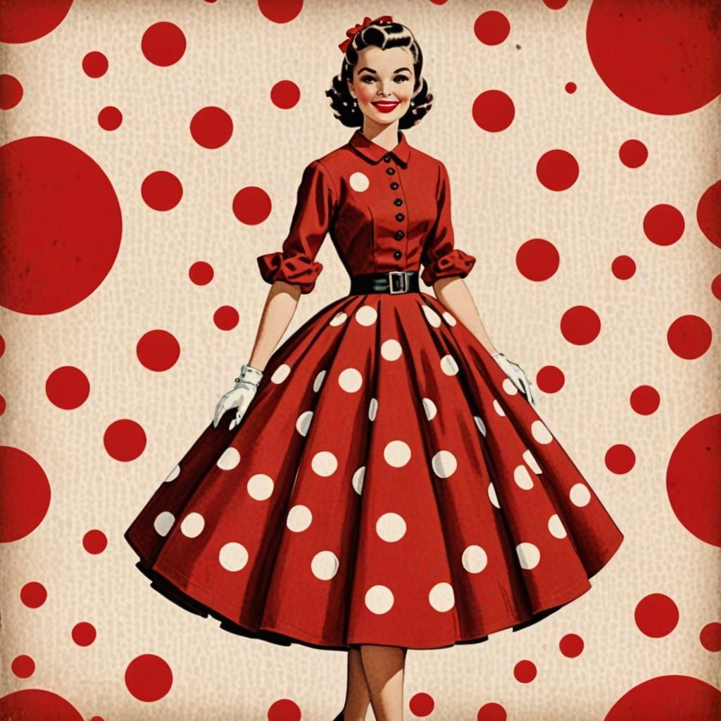Retro Lady in Polka Dot Dress