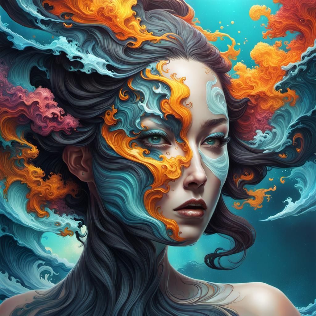 Fractal Face: Two Worlds in Vibrant Colors