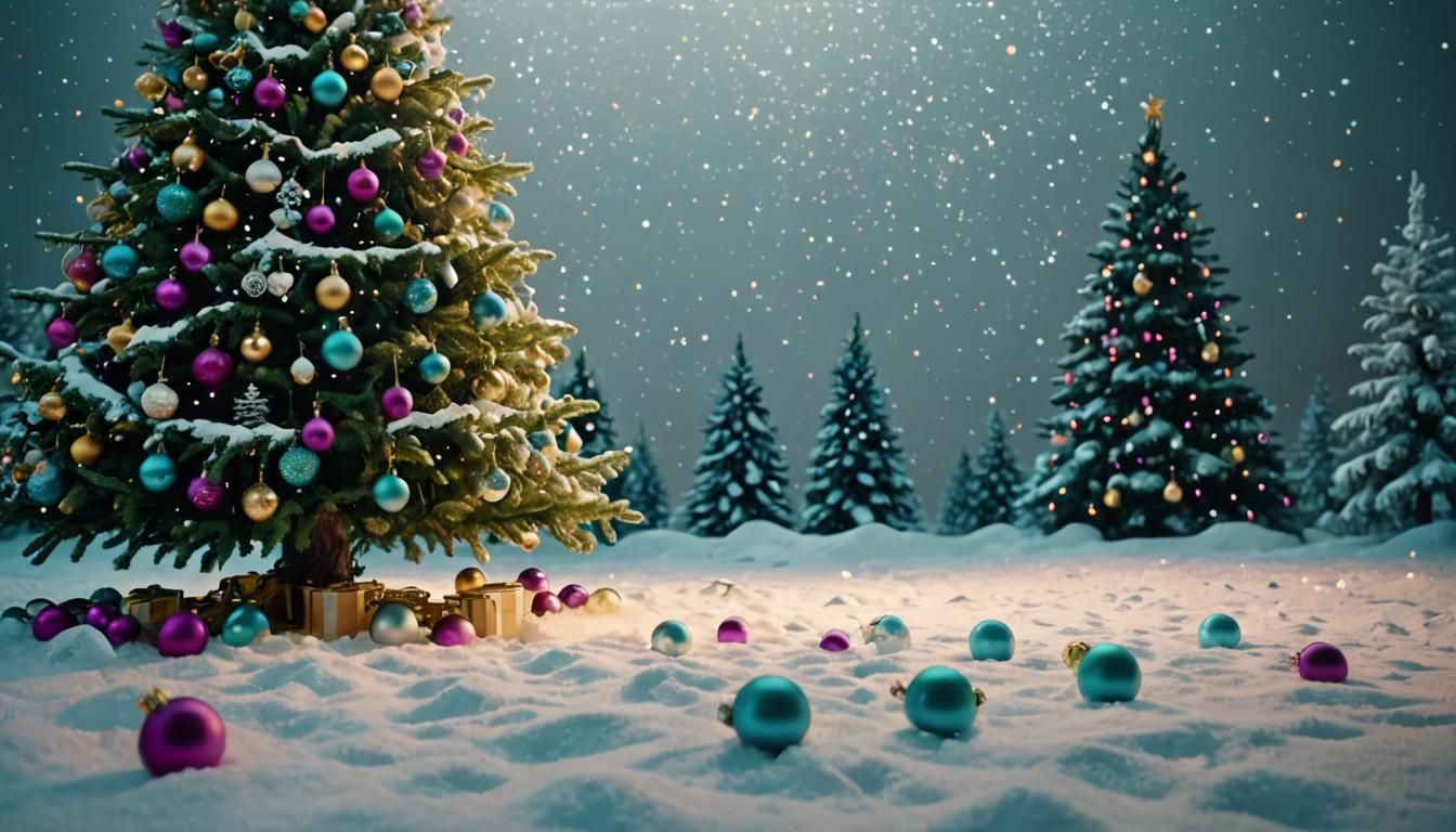 Vibrant Christmas Tree Illuminated in a Whitespace Snow Wond...