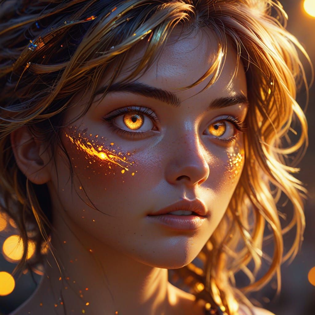 Glowing Portrait in Vibrant Digital Painting Style