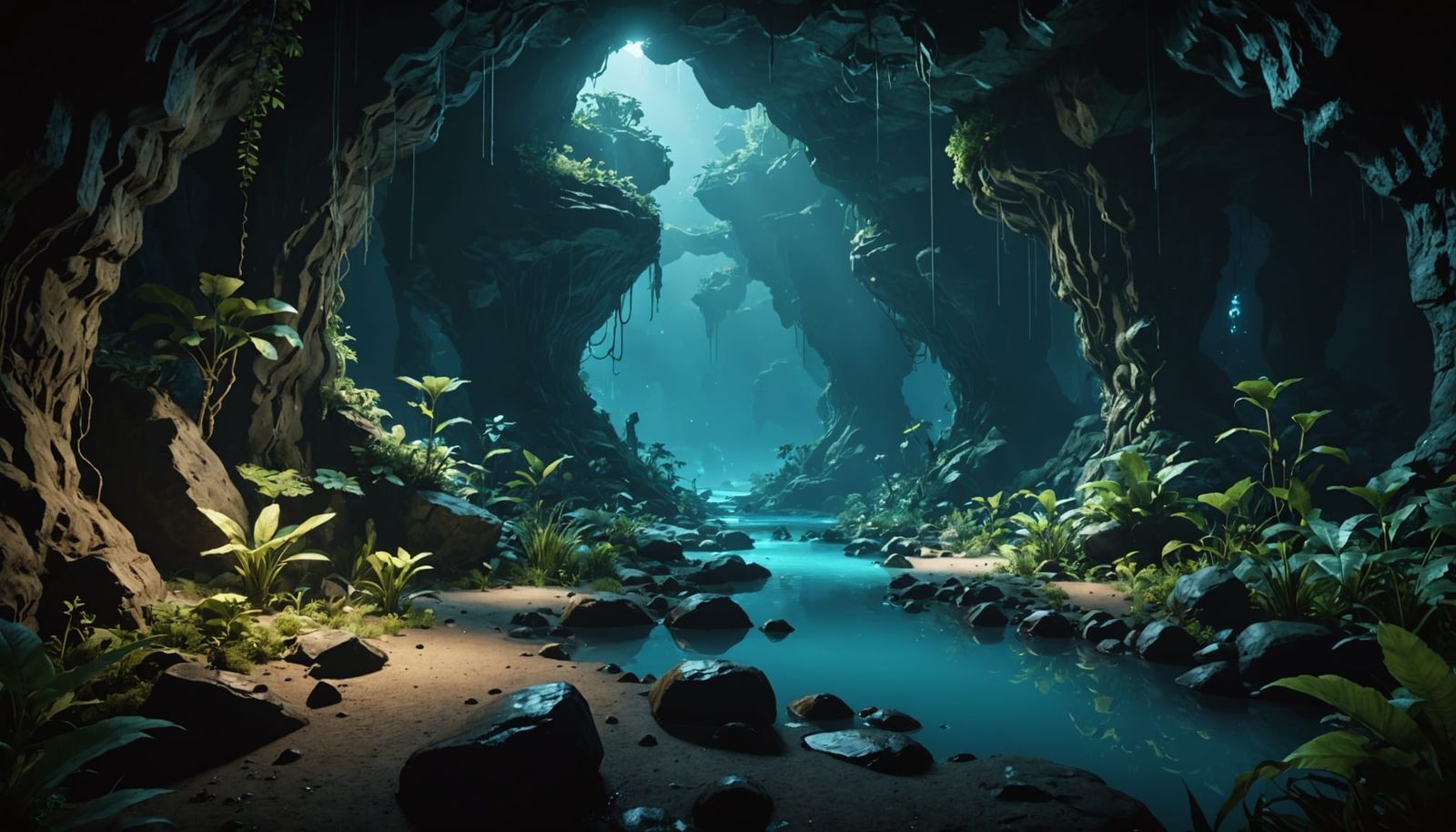 Bioluminescent Cavern in a Hidden Forest: Unreal Engine 5