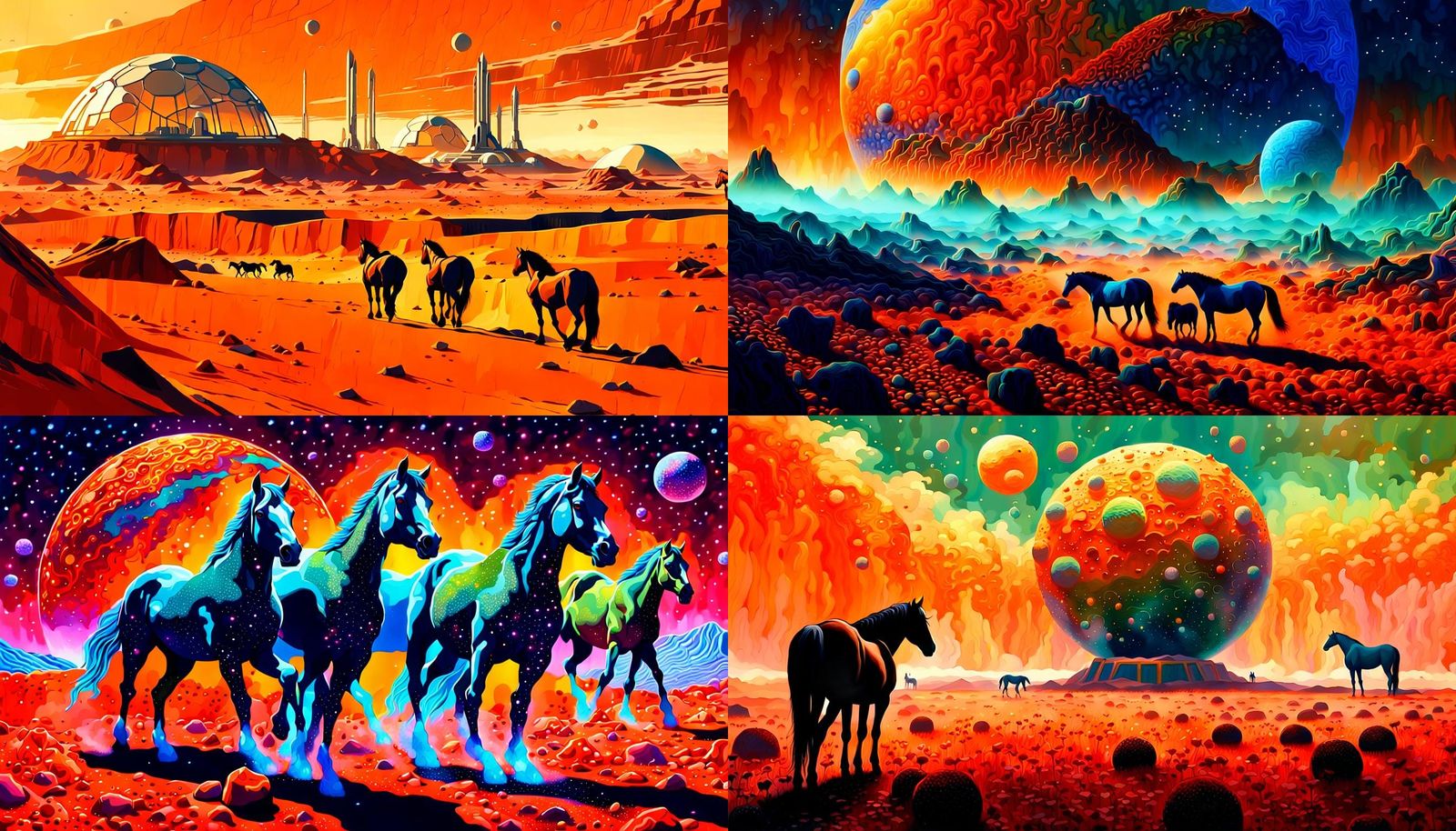 Horses on Mars: Pointillist Acrylic Painting