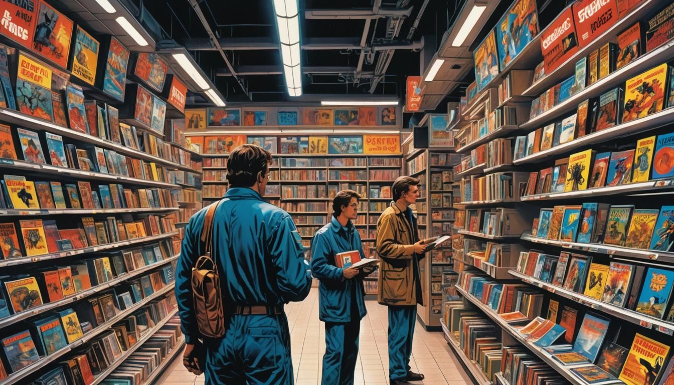 Retro Sci-Fi Magazine Display in Comic Book Style