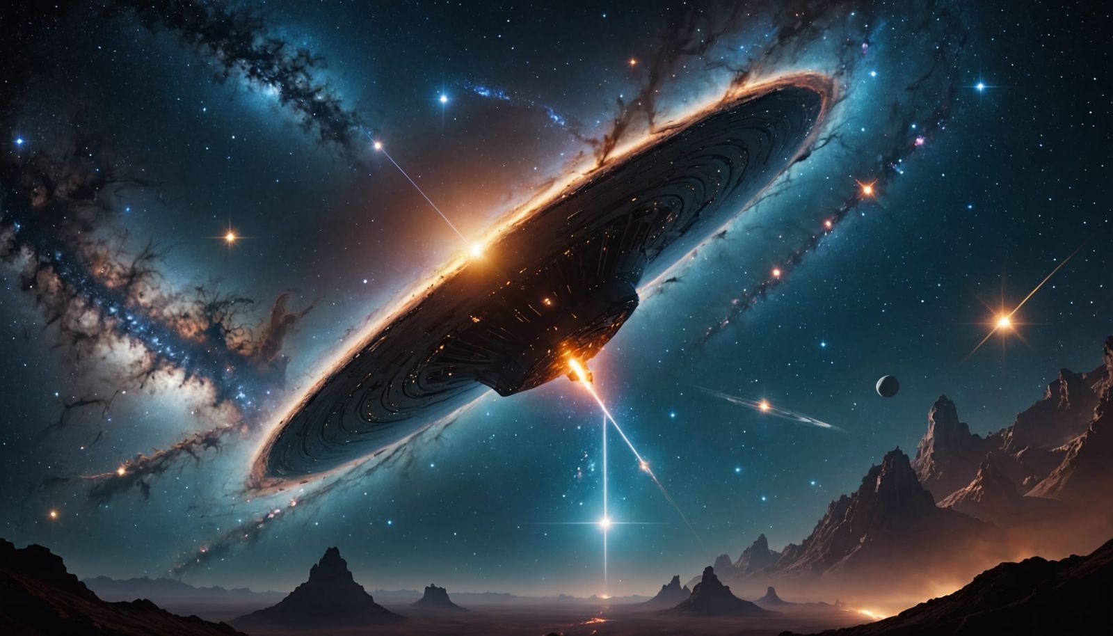 Sleek UFO Glides Through Cosmic Sci-Fi Galaxy