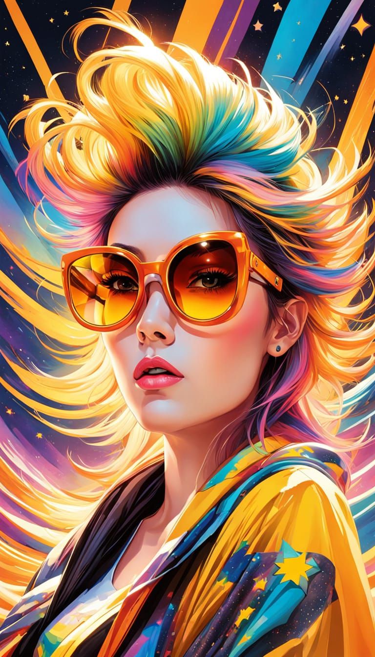 Colorful Comic Book Woman in Rocking Chair