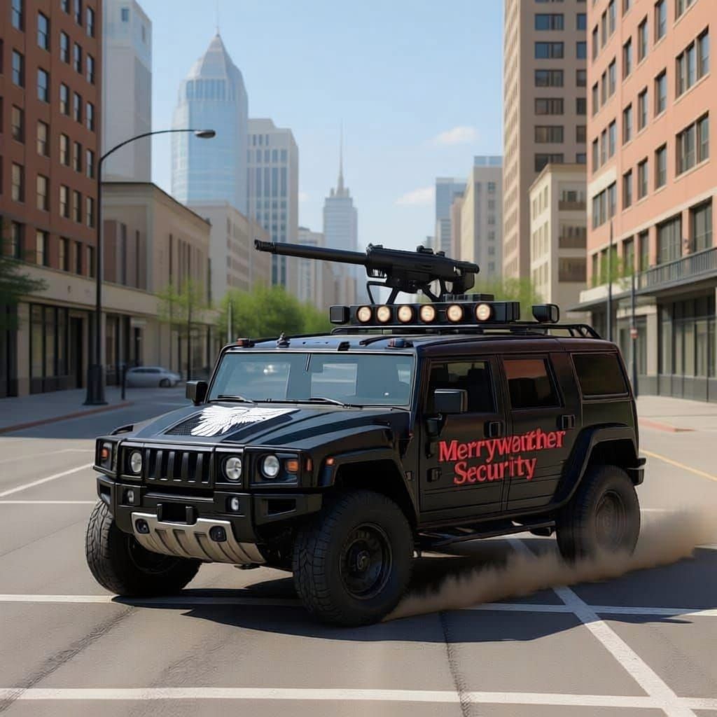 Black Military Hummer with Merryweather Security Logo