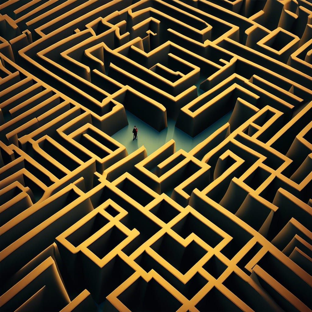 Overhead View of Person Lost in Maze