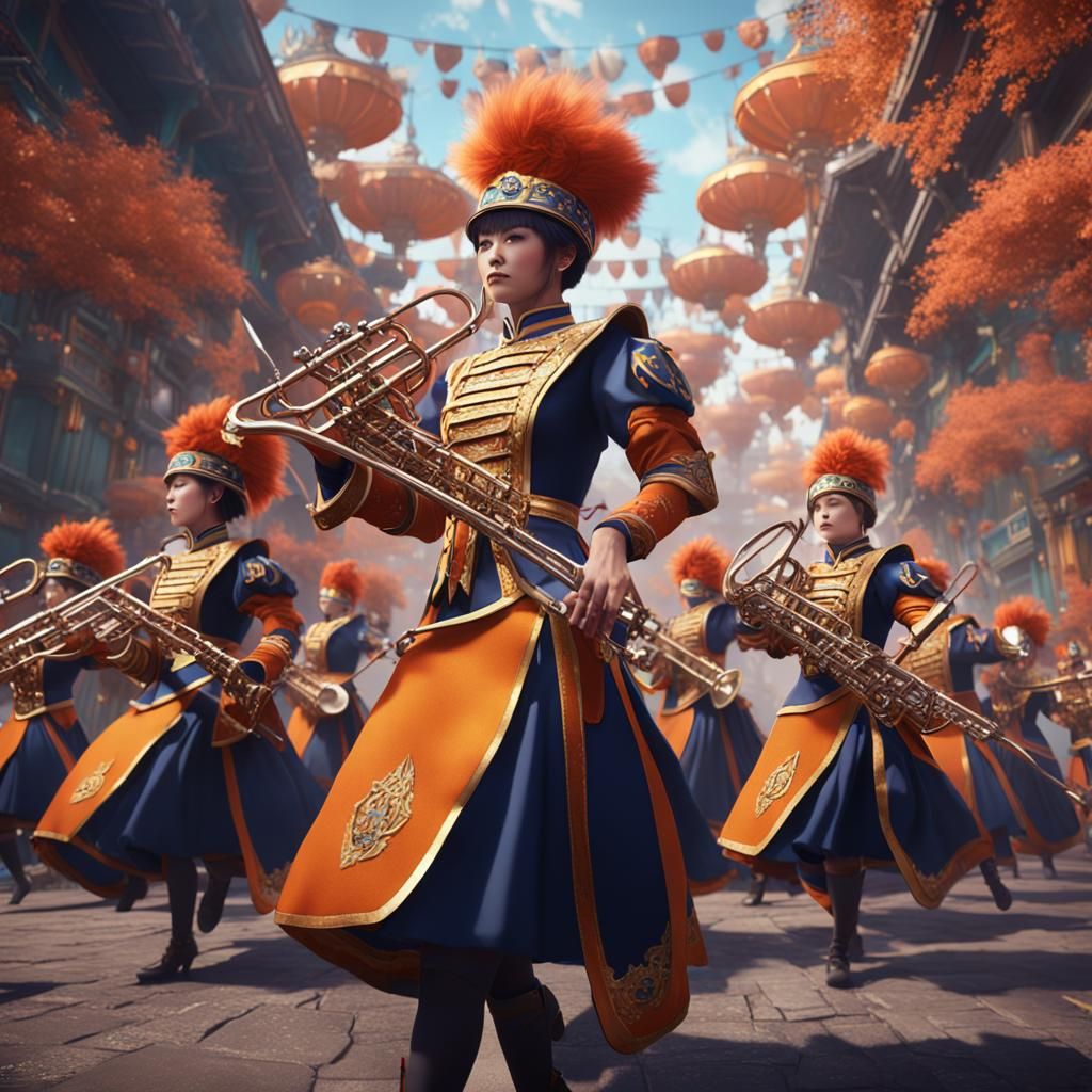 Kitsune Leads a Marching Band: Fantasy Concept Art