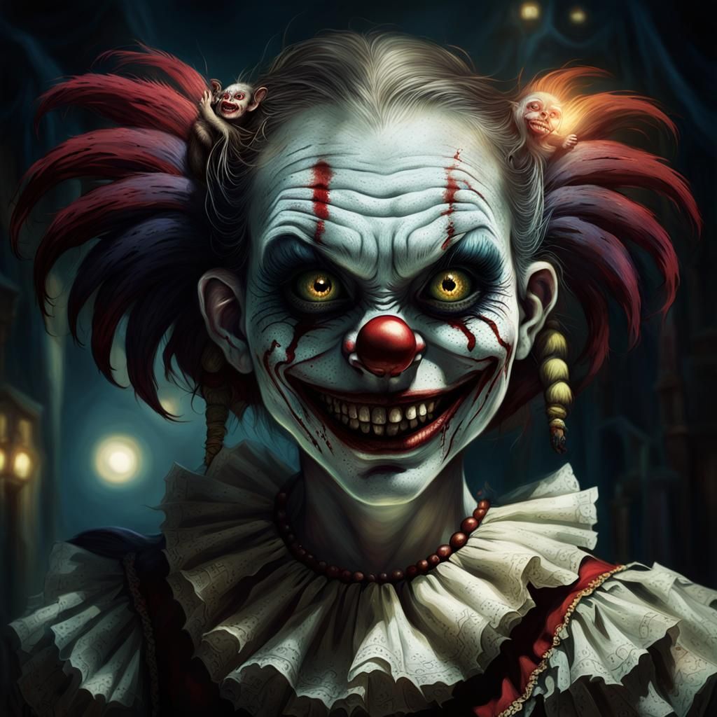 Eerie Clown Girl Portrait in Dark Fantasy Style