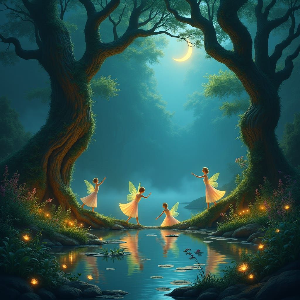 Enchanted Fairy Glade at Dusk in Matte Painting Style