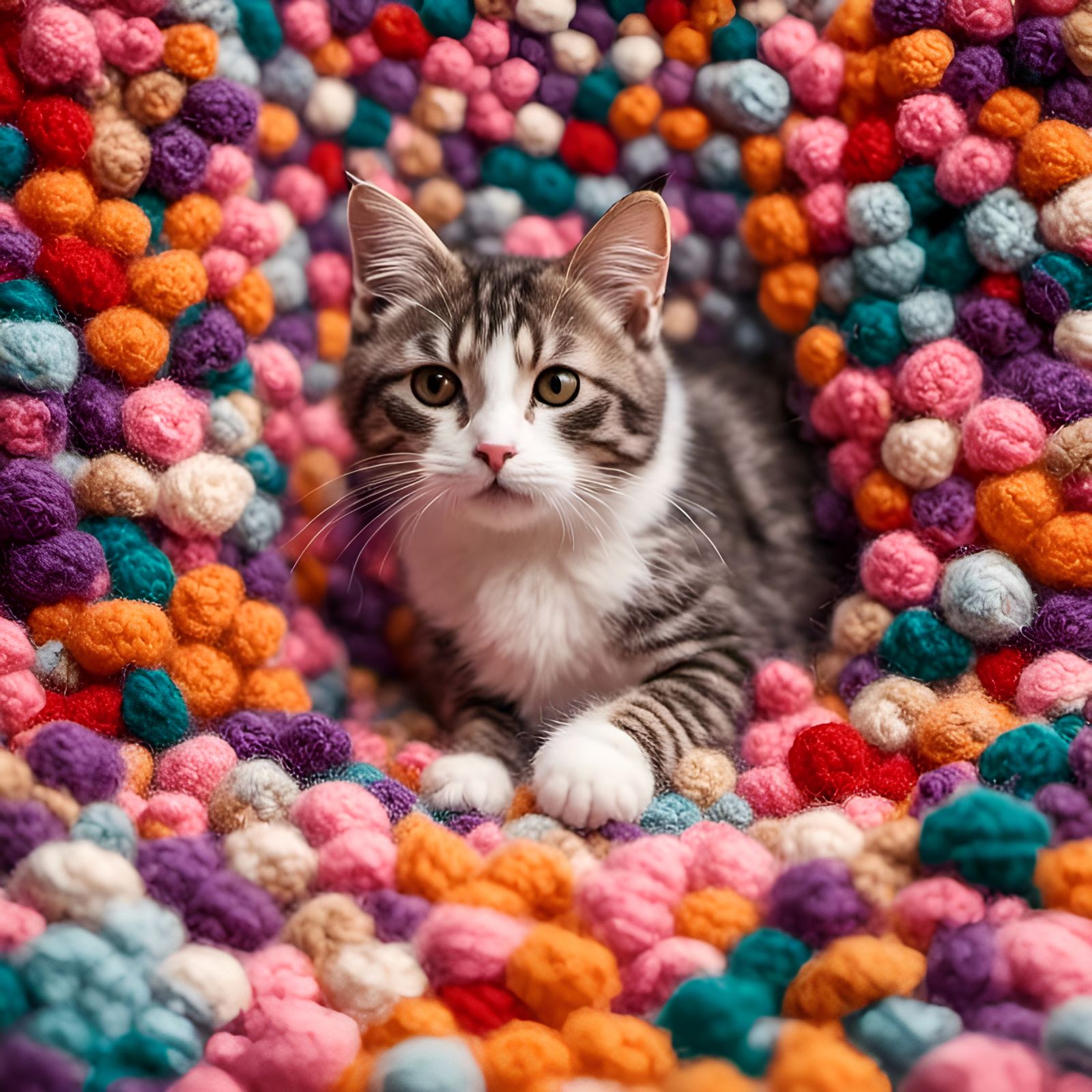 Yarn Cats in Cityscape