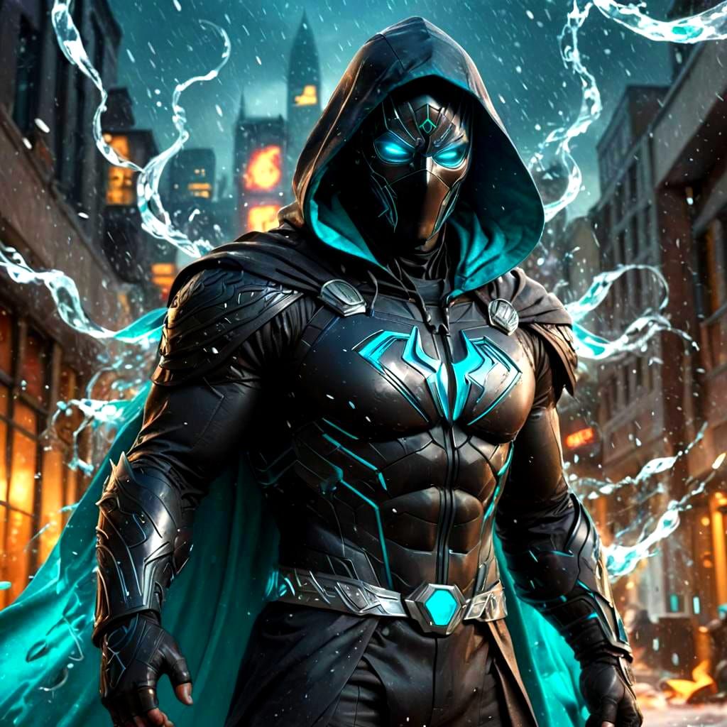 Superhero with Ice Powers in Teal and Black