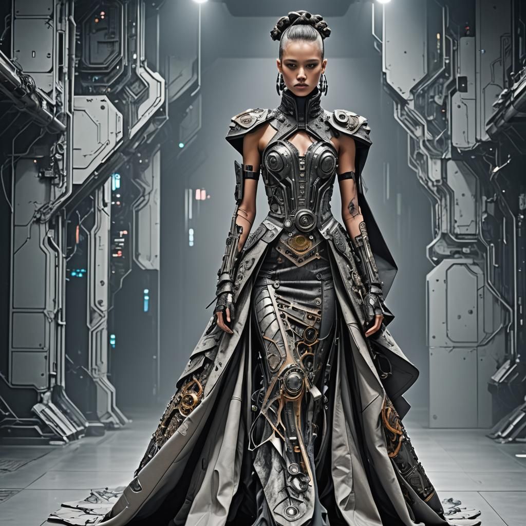 Cyberpunk Haute Couture Gown in the Distant Future