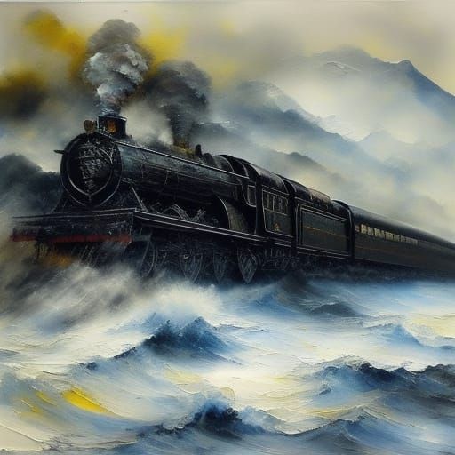 Hogwarts Express in Impasto Style Landscape