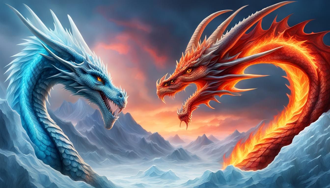 Vibrant Fantasy Fire Dragon and Ice Dragon
