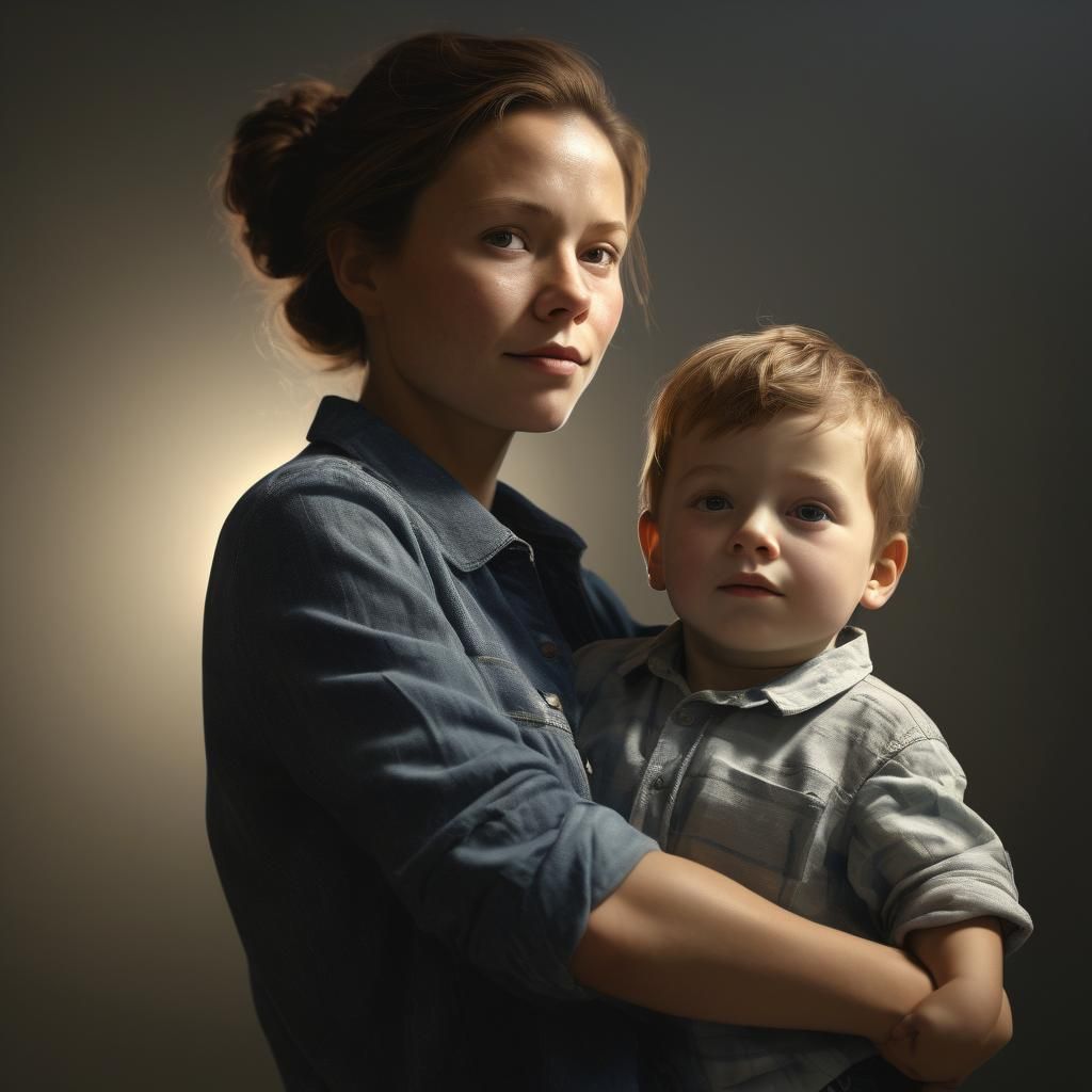 Mother and Son Embracing in Hyperrealistic Hypermodern Art