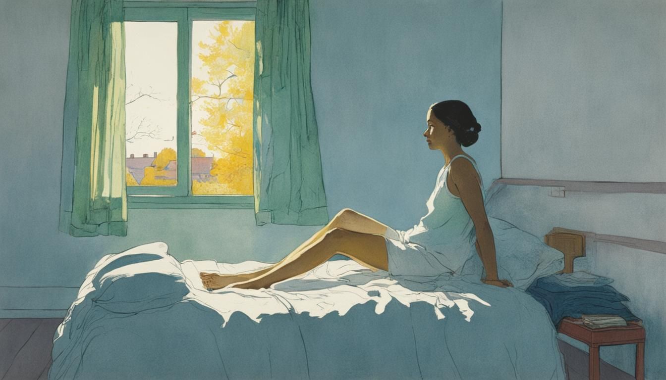 Woman and Shadow in Sunlit Room, High-Resolution Lithograph