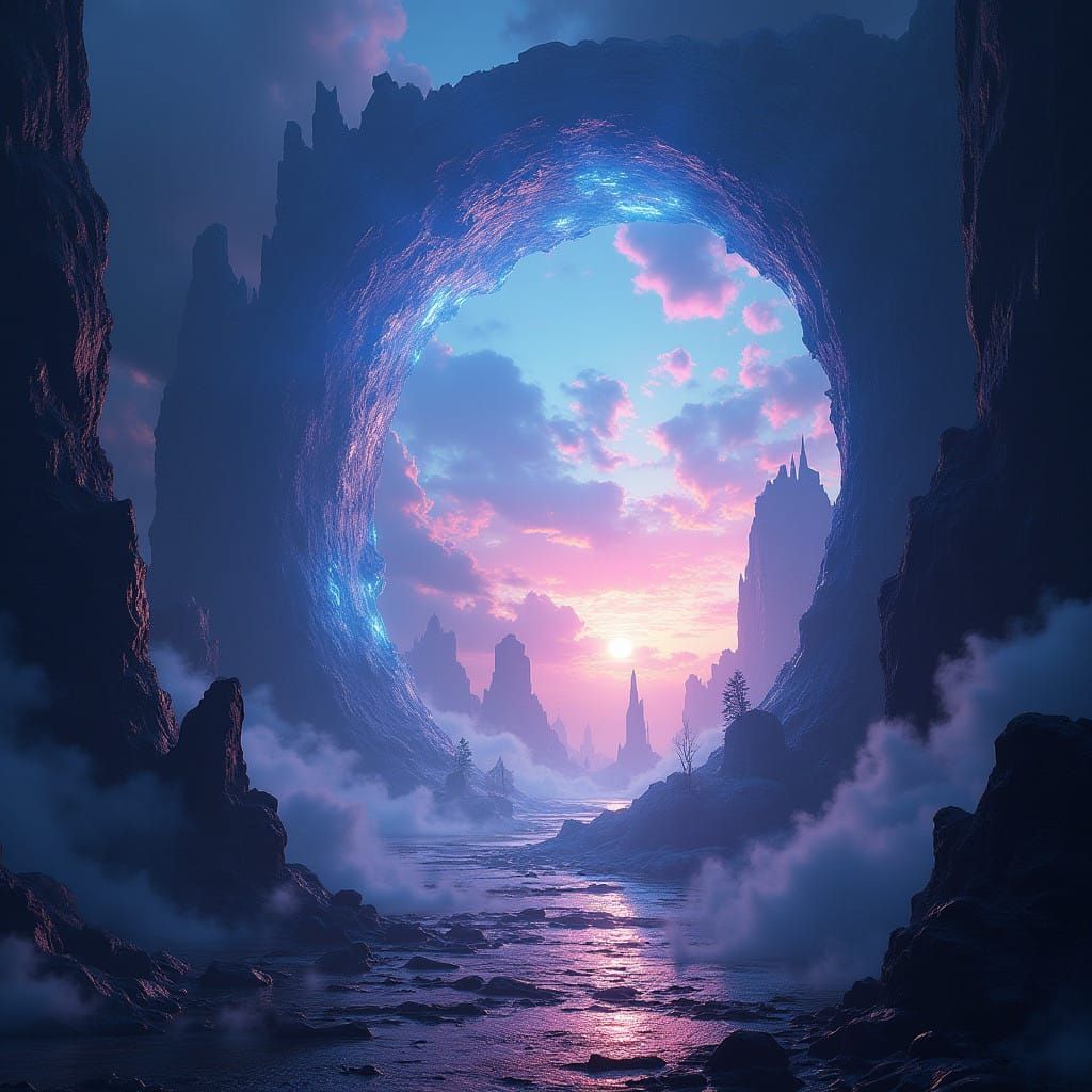 Glowing Interdimensional Portal: Cosmic Gateway and Shattere...