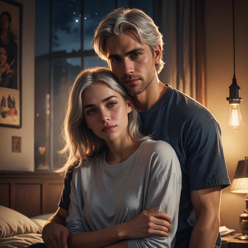 Midnight Embrace: A Matte Painting of Love