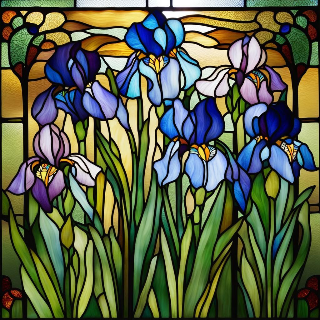 Irises in Stained Glass Style