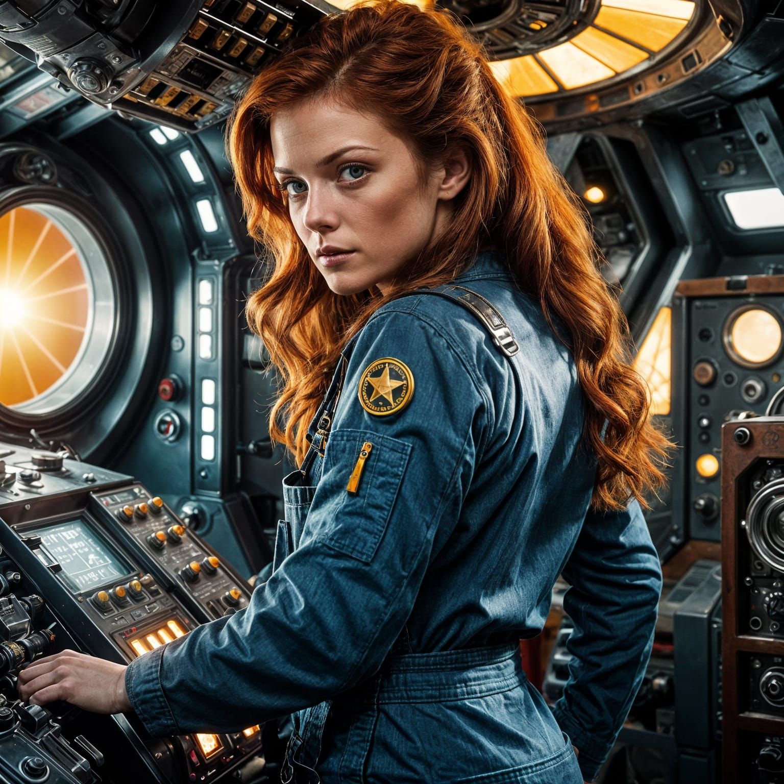 Spaceship Mechanic in Film Noir Style