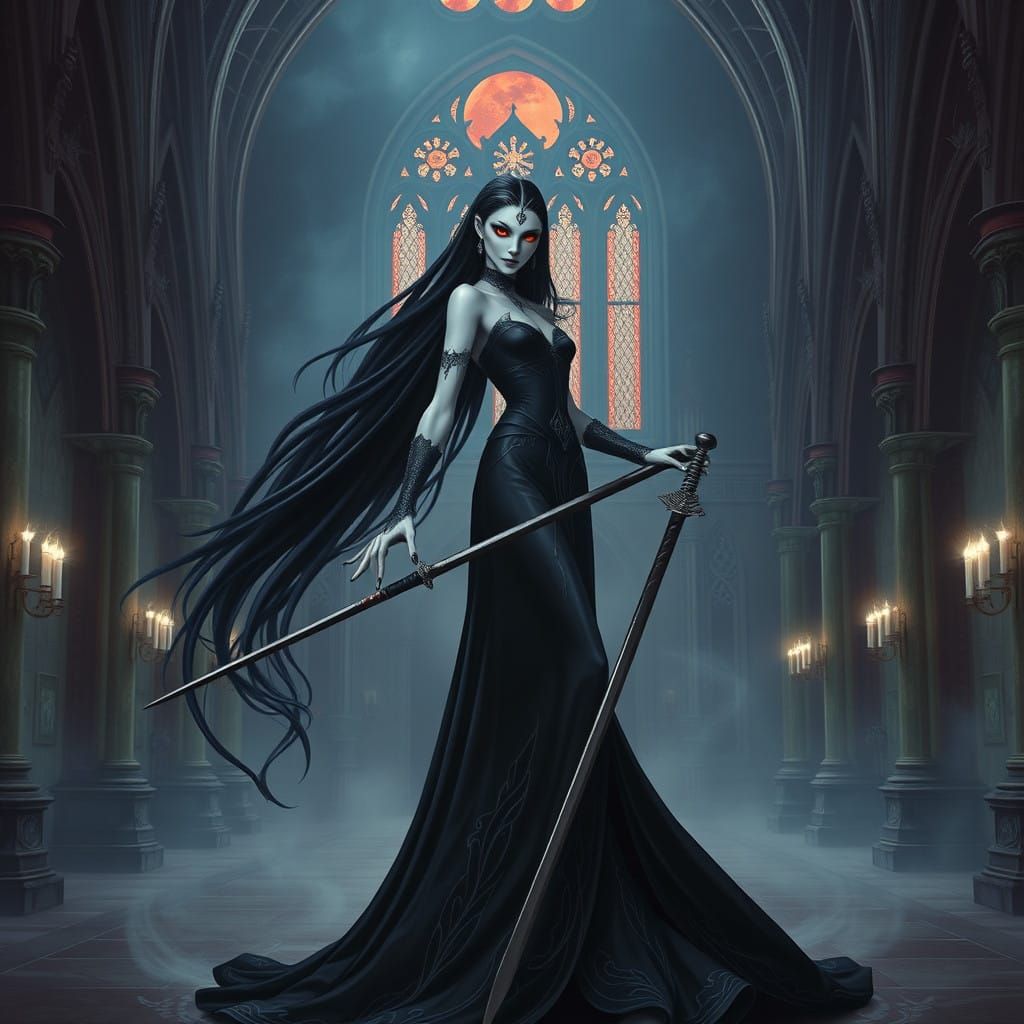 Ethereal Vampire Queen in Gothic Castle