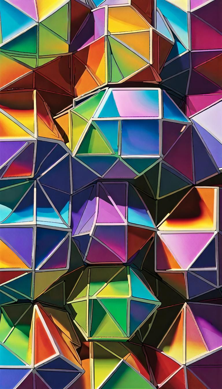 Iridescent Platonic Solids on Op-Art Background