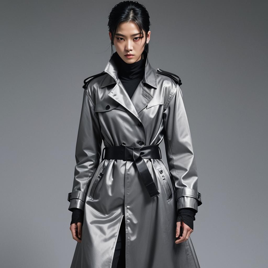 Korean Cyber Ninja in Flowing Black Trench Coat