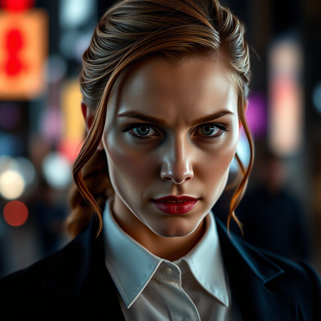 Confident Black Widow Posing in Demon City