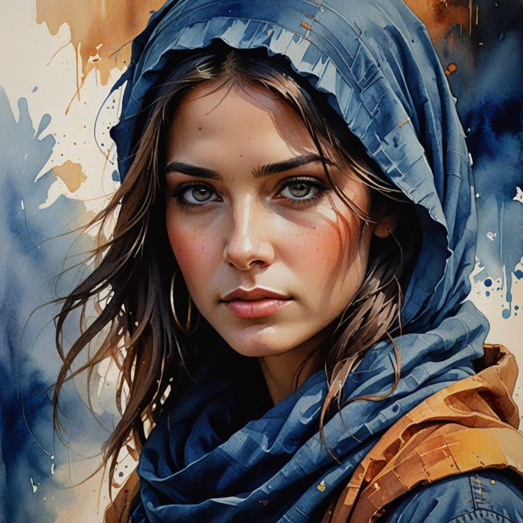 Indigo Veiled Touareg Face in Impasto Painting
