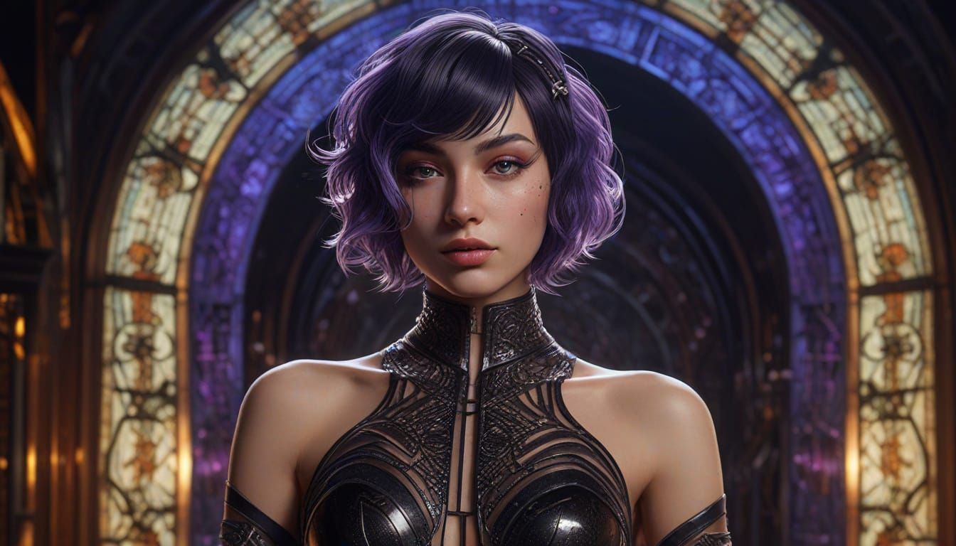 Cyberpunk Goddess in Elegant Black Mesh