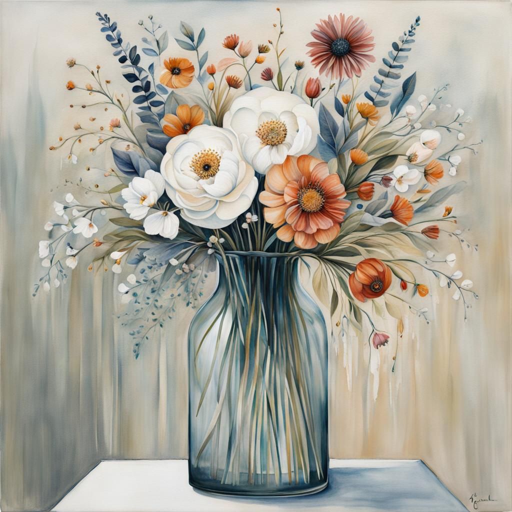 Art Brut Flower Bouquet in Glass Vase